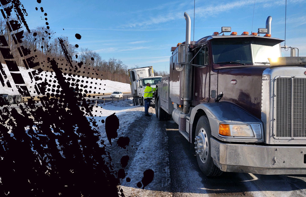 Crosskeys Towing and Road Service Mansfield Pennsylvania Tow Truck Operator hooking up a Semi